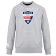 Ultra-soft gray Cincinnati Rookie Rugby Club Crew Sweatshirt by WRS Canterbury, featuring a "Rookie Rugby" shield logo in red, white, and blue colors with a rugby ball graphic. Includes an embroidered CCC logo for added style.