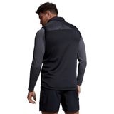 Man wearing a Canterbury Elite Microlite Gilet athletic hoodie and black shorts, viewed from the back.