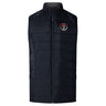 The Snoqualmie Valley Wildcats Women's Elite Microlite Gilet by EMB Canterbury features insulated baffles for warmth, a high collar, and an embroidered chest logo in a sleek black design.