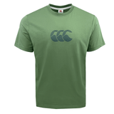 The Canterbury Radial CCC Logo T-Shirt is a green short-sleeved t-shirt made from a premium cotton-heavy blend, featuring the iconic Canterbury logo with three overlapping Cs at the center of the chest for classic style and comfort.