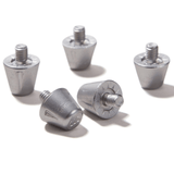 Five Canterbury Long Performance Studs, metallic and cone-shaped with threaded bolts, are arranged on a white surface.