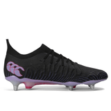 A pair of black and pink Canterbury Speed Infinite Elite SG - Black/Verbena football boots designed for lightning-quick backs with advanced acceleration.