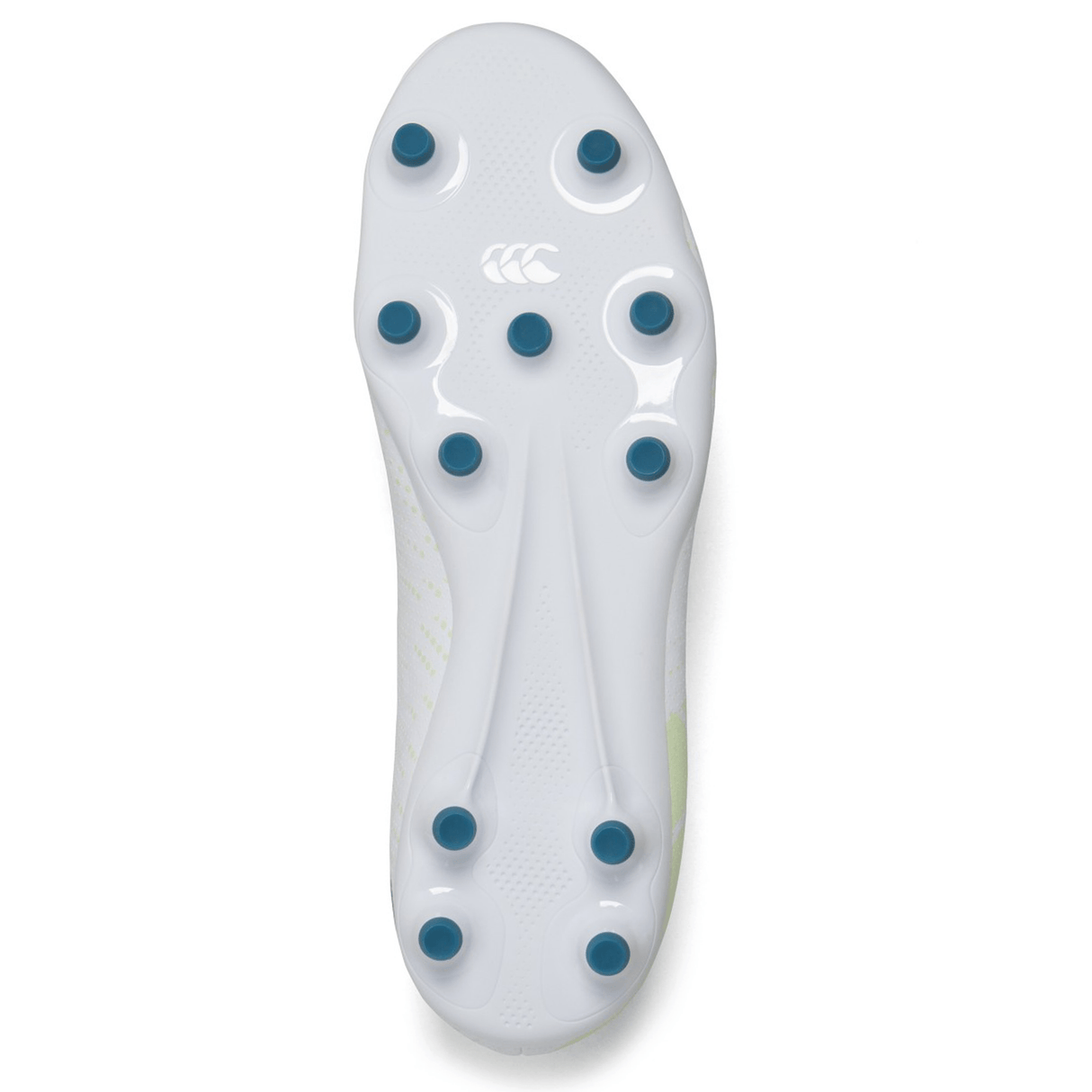 Sole of a Canterbury Speed Infinite Team FG rugby boot with multiple stud-like cleats.