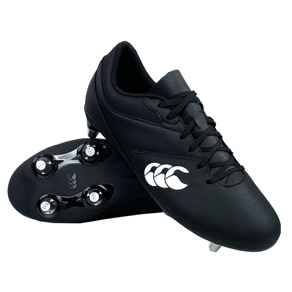 Canterbury Junior Raze Rugby Cleat Soft Ground Boot Black White SKU QE22A003090 World Rugby Shop