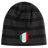 Introducing the EMB Canterbury Italy Shield Beanie—a chic black and gray striped beanie adorned with a sleek Italian flag emblem.