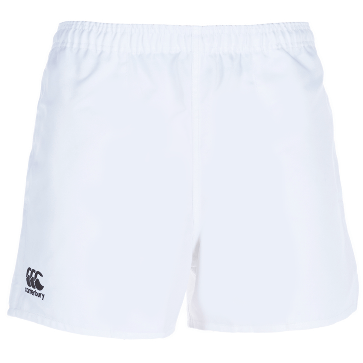 A Canterbury Professional Polyester Rugby Short with a black and white logo on the side.