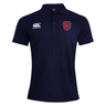 Navy blue Charlotte Cardinals Rugby Club Waimak Rugby Polo shirt with an EMB Canterbury logo on the chest and a sportswear brand emblem on the right sleeve, made from a Cotton Polyester blend.