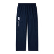 The Women's Canterbury Open Hem Stadium Pant features a navy blue color with an elastic waistband, showcasing a white Canterbury logo and "Queensland" on the left leg. These athletic pants are ideal for rugby training and come with full-length leg zips for convenience.