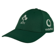 The Ireland 24 Tech Logo Cap by Canterbury is green and showcases the IRFU logo on the front and the Vodafone logo on the side. It features an adjustable strap for a perfect fit and is designed by Canterbury.