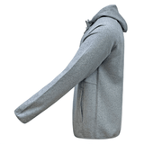 The back view of a men's grey Canterbury Tempo Vapodri Full-Zip Hoodie with moisture-wicking properties and Canterbury branding.