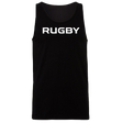 Part of WRS Alpha Broder's 99 Collection, the RUGBY Jersey Tank Top showcases the word "RUGBY" prominently printed in bold, white, uppercase letters on the front against a black fabric.