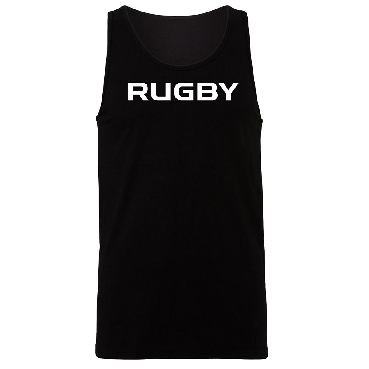 Part of WRS Alpha Broder's 99 Collection, the RUGBY Jersey Tank Top showcases the word "RUGBY" prominently printed in bold, white, uppercase letters on the front against a black fabric.