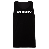 Part of WRS Alpha Broder's 99 Collection, the RUGBY Jersey Tank Top showcases the word "RUGBY" prominently printed in bold, white, uppercase letters on the front against a black fabric.