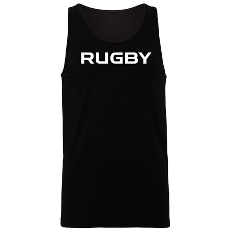 Part of WRS Alpha Broder's 99 Collection, the RUGBY Jersey Tank Top showcases the word "RUGBY" prominently printed in bold, white, uppercase letters on the front against a black fabric.