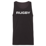 RUGBY Jersey Tank Top from the 99 Collection by WRS Alpha Broder, featuring the word "RUGBY" printed in bold white letters on the front.