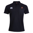 The Raleigh Venom Waimak Polo by EMB Canterbury is a black collared rugby polo shirt made of cotton polyester blend, with the "Canterbury" logo on the left and "Vodafone" logo on the right chest.