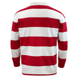 Red and white striped long-sleeved USA Rugby Hooped Classic Jersey isolated on a white background by EMB Mudoo.