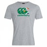 The WRS Canterbury South Africa CCC Flag Club T-Shirt features a gray design with a green Canterbury Kiwi logo, showcasing three intertwined curves and a subtle South African flag. Perfect for fans of the CCC Flag Club.