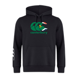 The Canterbury South Africa CCC Flag Club Hoodie by WRS Canterbury features a green, white, and yellow logo on the chest and a white design on the left sleeve.