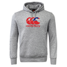 The WRS Canterbury Samoa CCC Flag Club Hoodie is a gray sweatshirt with a hood, kangaroo pocket, and features a large red and blue Canterbury logo on the chest, perfect for showcasing your sporty style while staying cozy.