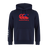 The Canterbury Samoa CCC Flag Club Hoodie by WRS Canterbury features a bold red logo with a Southern Cross motif and "canterbury" text on the chest, plus white stripes on the left sleeve, all in navy blue.