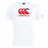 The Canterbury Samoa CCC Flag Club T-Shirt by WRS Canterbury is a white tee displaying a red and blue logo with a wave design, made from a comfy cotton blend.