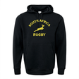 A black medium weight sweat top with "Nations of Rugby South Africa" text and a giraffe graphic in yellow print.