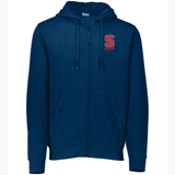 A navy St. Ignatius Rugby Fleece Full Zip Hoodie with a red and blue WRS Augusta logo.