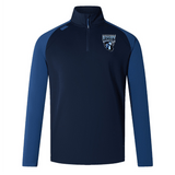 Navy blue Scottsdale Rugby Elite First Layer by EMB Canterbury quarter-zip rugby pullover with contrasting blue sleeves, featuring a "rugby football" emblem on the left chest.