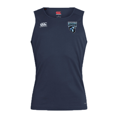 Navy blue sleeveless Scottsdale Rugby Club Dry Singlet featuring EMB Canterbury logo on the right chest, Vapodri Technology, and a team emblem on the left.