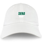 EMB Alpha Broder's Siena College Adult Low-Profile Cotton Twill Dad Cap features the "Siena Rugby" logo embroidered in green and white on the front.