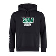 The Siena College Club Hoodie by WRS Canterbury features "SIENA RUGBY" in green and white on the front, a white design on the left sleeve, and Canterbury branding for a classic look. Customization is optional for a personalized touch.