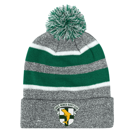 A Santa Monica Rugby Club Hooped Knit Fold Over Pom-Pom Beanie by EMB Augusta