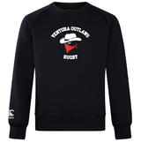 An ultra-soft black sweatshirt, the Ventura Outlaws Rugby Club Crew Sweatshirt by WRS Canterbury, features an embroidered CCC logo and a bold "Ventura Outlaws Rugby" text next to an image of a bandana-clad hat.