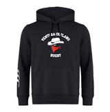 The Ventura Outlaws Rugby Club Hoodie by Canterbury is a black hoodie featuring the text "Ventura Outlaws Rugby," a graphic of a hat-wearing bandit with a red bandana, and a small CCC branding logo on the sleeve.