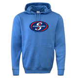 The Stormers 60/40 Pullover Hoodie by WRS Augusta is a blue fleece hooded sweatshirt adorned with the "STORMERS" logo on the front, making it ideal for demonstrating your support for the South Africa Stormers rugby team.