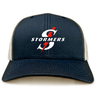 The Stormers Text Logo Retro Trucker Cap by EMB Alpha Broder on a retro navy and white trucker hat.