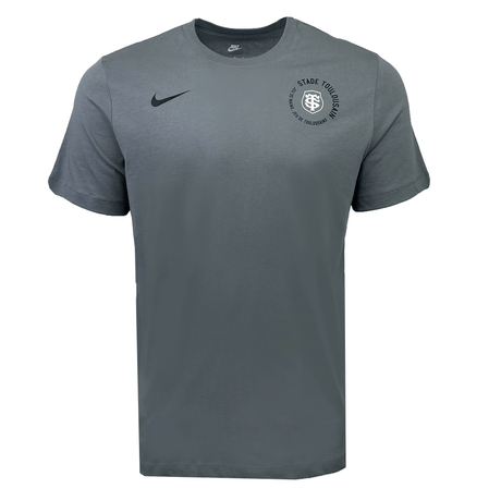 A stylish gray Stade Toulousain Graphic Tee by Nike featuring the "Stade Toulousain" logo and text on the upper left side.