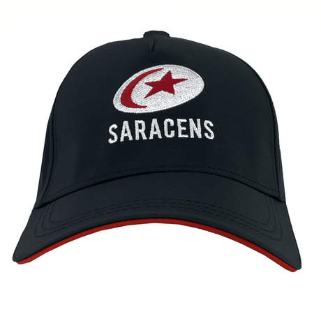 Saracens 24/25 Club Cap by Castore, a black five-panel baseball cap with an embroidered Saracens logo and a red star on the front.