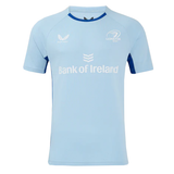 Light blue Leinster 24/25 Rise Pro Players Training Tee by Castore, showcasing the "Bank of Ireland" and "Leinster Rugby" logos. Enhanced with blue accents on the sides and shoulders, this jersey embodies the spirit of Pro Players.