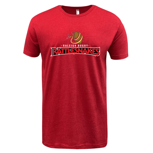 A lightweight Raleigh Rattlesnakes Fine Jersey Tee made of combed ringspun cotton featuring the logo of a baseball team, produced by WRS LAT Apparel.