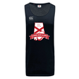 The Alabama Rugby Alliance Tempo Vapodri Singlet by WRS Canterbury is a black tank top made from recycled polyester, showcasing the Alabama Rugby Alliance logo and "Est. 2024" in red and white. This CCC Tempo Singlet incorporates VapoDri technology to ensure you stay cool and dry.