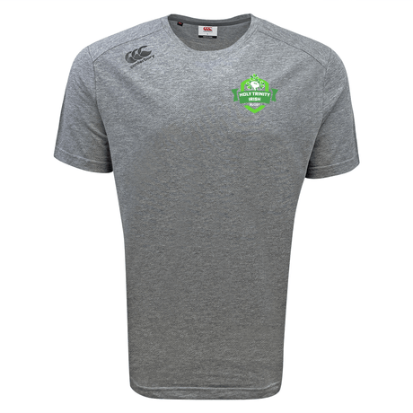 A grey Holy Trinity Rugby Canterbury Tempo Vapodri T-Shirt with a green WRS Canterbury logo on it.