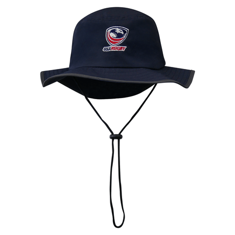 Navy blue EMB Augusta USA Rugby Crest Legend Boonie Hat with an adjustable chin strap.