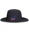 Perforated black USA Rugby Throwback Legend Boonie Hat with the EMB Augusta logo on the front.