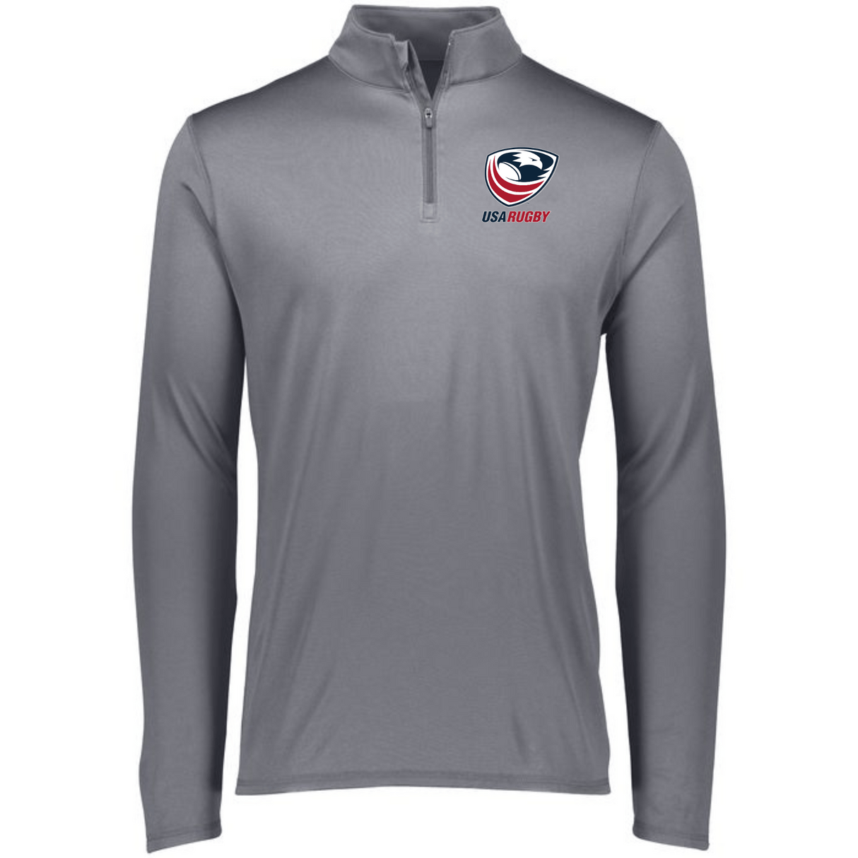 The men's gray USA Rugby 1/4 Zip Pullover, ideal for EMB Augusta, is made with wicking technology to keep you dry and comfortable during your active pursuits.