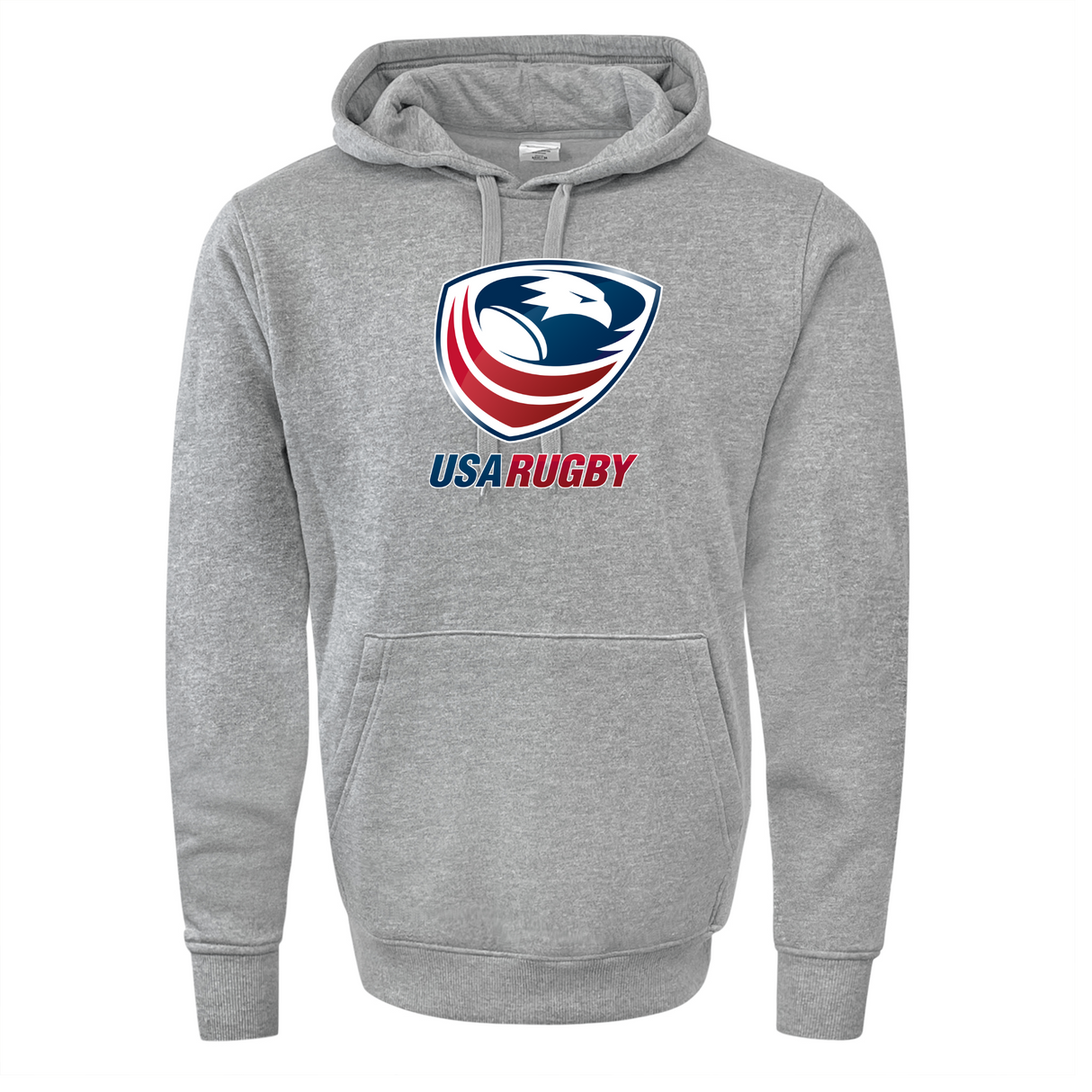 The WRS Augusta USA Rugby 60/40 Pullover Hoodie is a gray sweatshirt with the iconic USA Rugby logo and eagle design, ideal for fans.