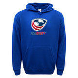 The WRS Augusta USA Rugby 60/40 Pullover Hoodie features a vibrant red, white, and blue eagle head logo, making it perfect for USA Rugby fans.