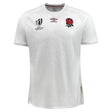 The England RWC 23 Home Jersey by Umbro is white with a red rose on it.