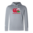 The WRS Canterbury Wales CCC Club Lightweight Hoodie is a gray polyester hoodie with a front logo in red and green, featuring a kangaroo and New Zealand mountain scene. This comfortable hoodie is perfect for any adventure.